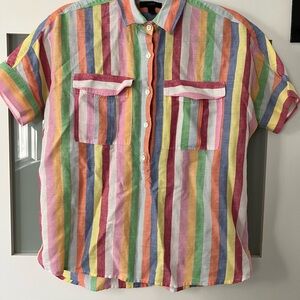 J. Crew Multicolor Vertical Stripe Short-Sleeve Button Shirt